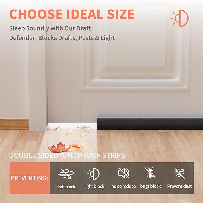 Upgraded Door Draft Stopper for Bottom of Door, Under Door Gap Filler for Big Gap, No Folding Required, Flexible Installation Door Sweep soundproofing Strip for Home & Apartment, 28-32in, Black
