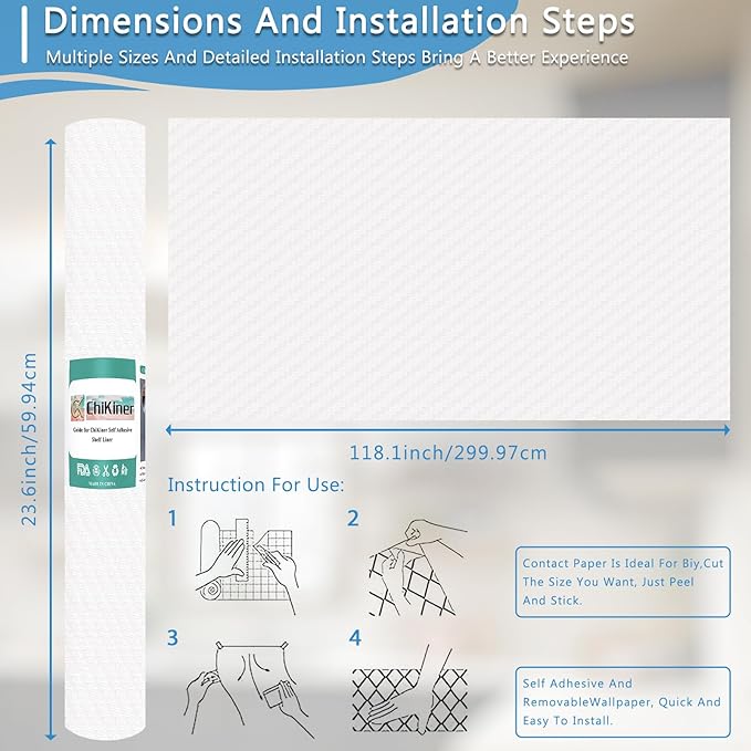 Self-Adhesive Shelf Liner Kitchen Liner, Waterproof Backed Paper Easy Peel and Stick Contact Liner Without Residue for Decor Your Desk Surface, Kitchen Countertops (Clear, 23.6 x 118.1 inches)