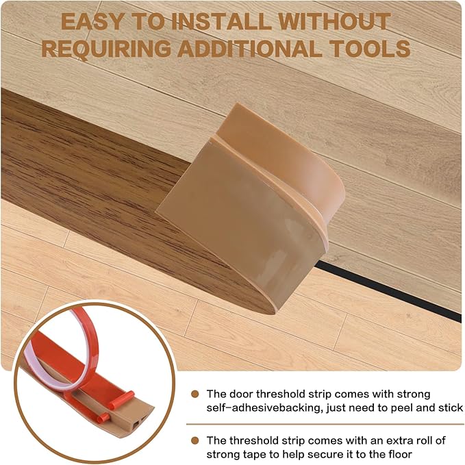 Floor Transition Strip Vinyl Door Threshold Ramp Self Adhesive Carpet Edging Strip Doorway Edge Trim, Overlap Edge Reducer for Laminate Carpet, Floor, Tile (Orange Oak, 1/5" to 2/5", 6.6Ft)