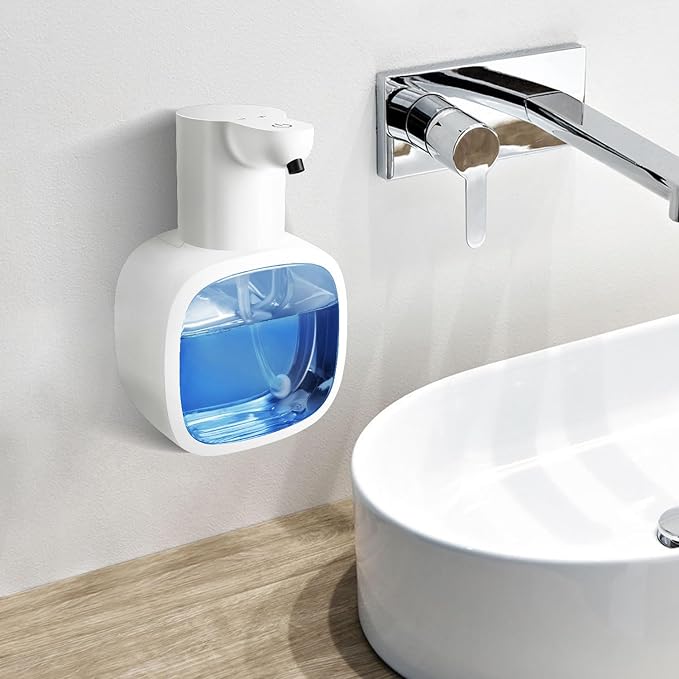 Automatic Foaming Soap Dispenser with 500ml/17oz Capacity, Touchless Soap Dispenser with 4 Level Adjustable, Rechargeable, Wall-Mounted, Waterproof for Kitchen, Bathroom, Hotel, Restaurant