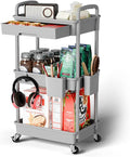 3 Tier Rolling Cart Organizer,Laundry Room Bathroom Organizers and Storage Office Shelves Mobile Shelving Unit Kitchen Trolley Cart with Wheels for Art,Craft,Diaper,Bedside,Snack(Grey)