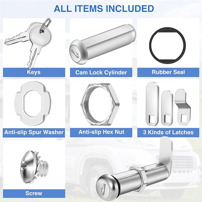 Cabinet Lock with Keys, 2" Extra-Long Cam Locks keyed Alike, 2 Pack Cabinet Cam Lock Set for Thick Drawers RV Storage Locks Tool Box Lock Replacement, Zinc Alloy (2 Pack, 2-1/8 Inch)