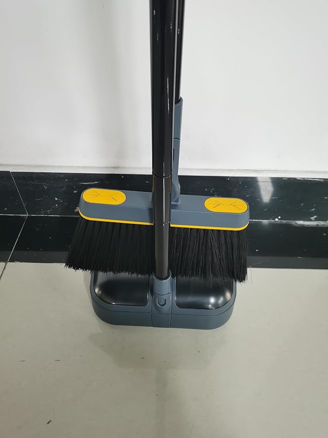 JEHONN Broom and Dustpan Set for Home, 54 Inches Long Handle Lightweight 180 Degree Rotating Indoor Upright Standing Dust Pan with Comb Teeth, Store Sweep Set for Room Kitchen Lobby Office