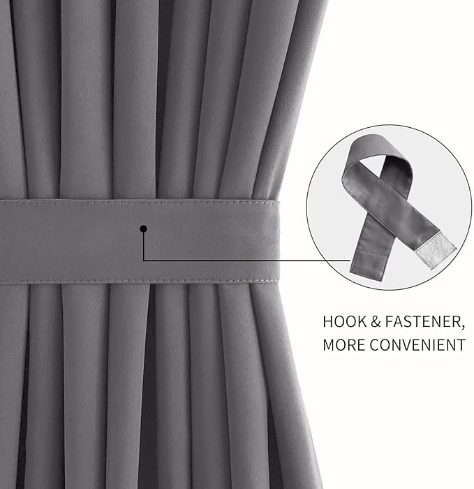 DWCN French Door Curtains – Rod Pocket Thermal Blackout Curtain for Doors with Glass Window, Kitchen and Patio Doors for Privacy, 25 X 80 Inches Long, 1 Curtain Panel with Tieback, Grey