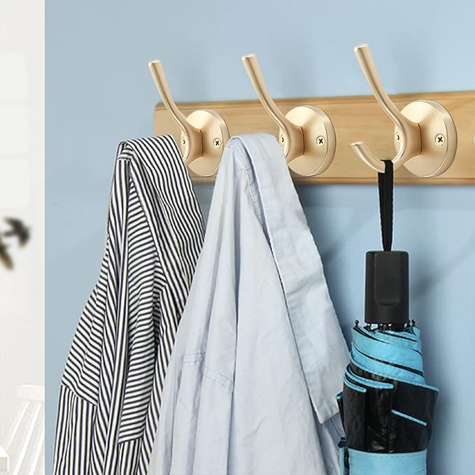 Gold Coat Hooks for Wall, 2 Pack Heavy Duty Towel Robe Hooks, Hats Hooks for Entryway Cubicle Closet Mudroom Bathroom Garage
