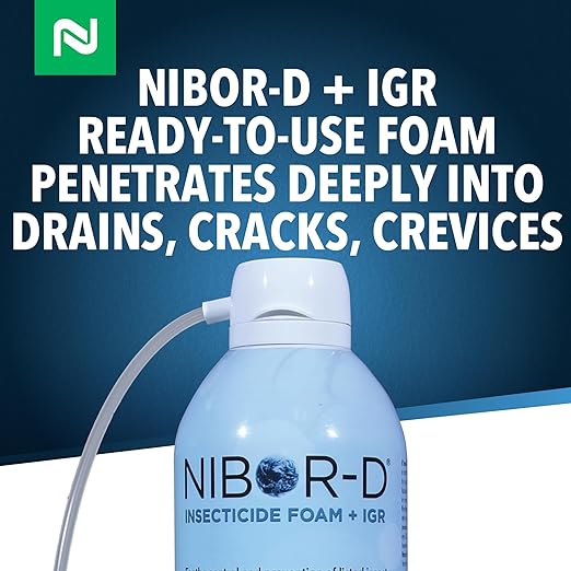 Nibor-D Insecticide Foam with IGR, Ready-to-Use for Fly and Cockroach Control, 360 Degree Application, Includes 17" Hose, (6 Pack, 21 oz Can)