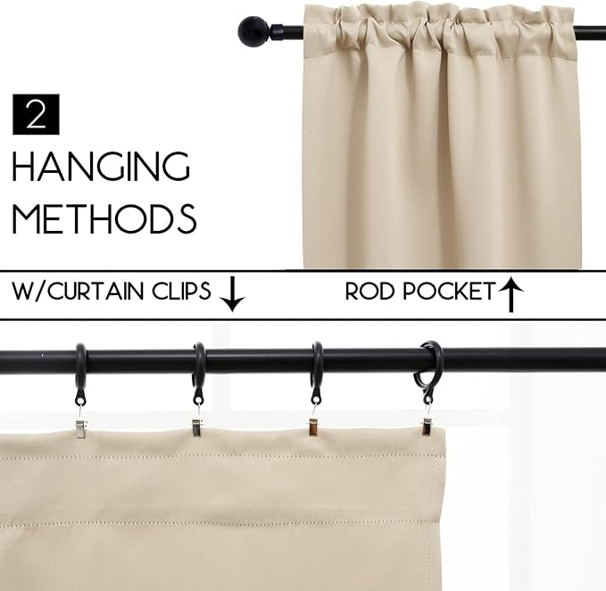 Pickluc Blackout Curtains 45 Inches Long 2 Panels, Room Darkening Tiers with Rod Pocket, Short Black Out Curtain for Small Window, 42" Wide and 45" Length, Set of Two, Ivory