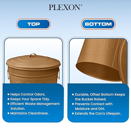 Plexon Round Trash Can 13 Gallon, Vintage Metal Outdoor Trash Can with Lid, Retro Farmhouse Garbage Container, Old School Modern Ash Bucket, Copper