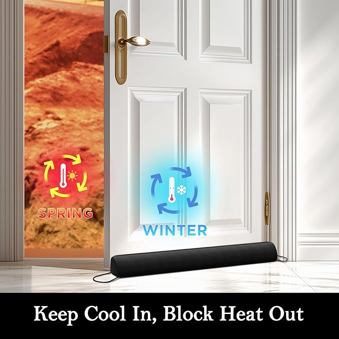 Sunolga 84" Door Draft Stopper Blocks Hot and Cold Air with Removable Washable Cover for Gaps Up to 3", All-Season Seal for Noise, Wind, Under Door Sweep for Bottom of Door, Home Essentials, Black