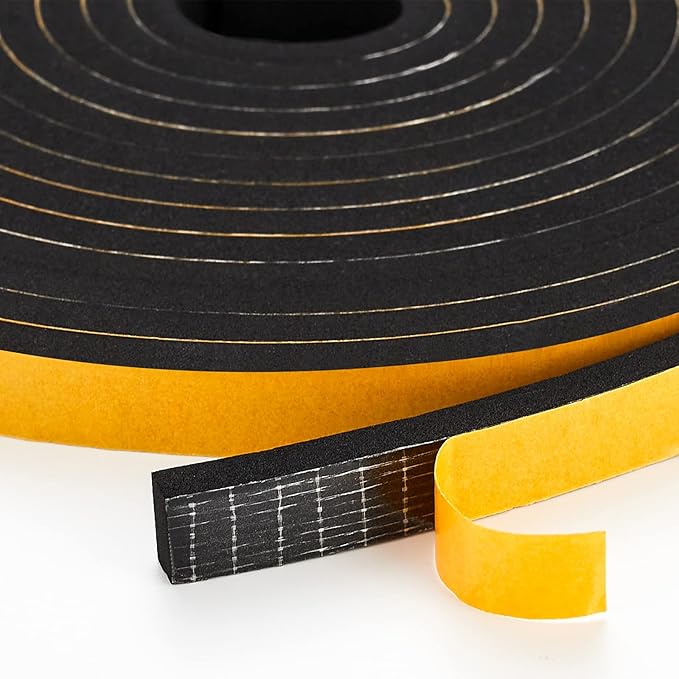 13 Feet Weather Stripping Door Seal, 1" Wide X 1" Thick Door Seal Strip High Density Foam Tape Adhesive Strip for Door Soundproofing,Window Insulation (1" x 1" x 13FT,Black)