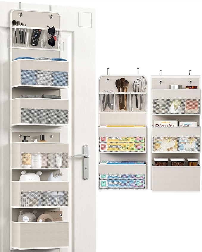 Closet Organizers and Storage, Over The Door Organizer, 6 Shelf Camper Storage, Behind The Door Storage Organizer, Wall Mount Back of Door Hanging Organizers-Beige