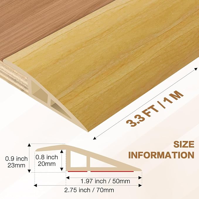 Floor Transition Strip Vinyl Door Threshold Ramp Self Adhesive Carpet Edging Strip Doorway Edge Trim, Overlap Edge Reducer for Laminate Carpet, Floor, Tile (Raw Wood Grain, 3/5" to 4/5", 3.3Ft)