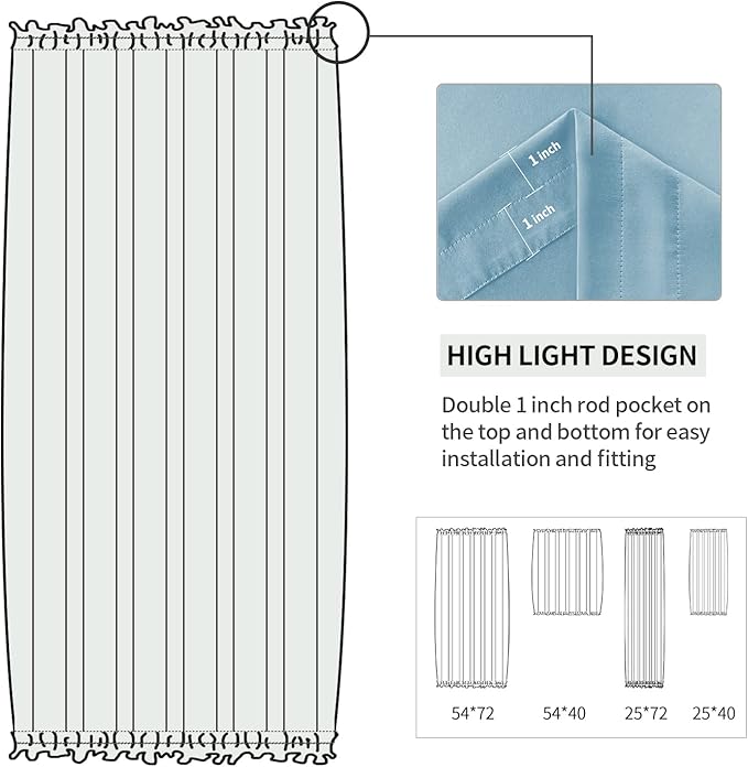 DWCN French Door Curtains – Rod Pocket Thermal Blackout Curtain for Doors with Glass Window, Kitchen and Patio Doors for Privacy, 25 X 72 Inches Long, 1 Curtain Panel with Tieback, Light Blue