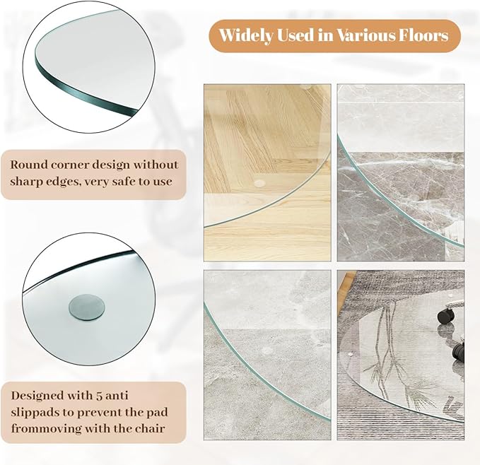 [Tempered Glass] 55" x 55" Round Glass Chair Mat, Heavy Duty Hard Floor Mat with Round Corner and Polished Edge, Office Chair Mat for Carpet Office Home Hardwood Floor Desk