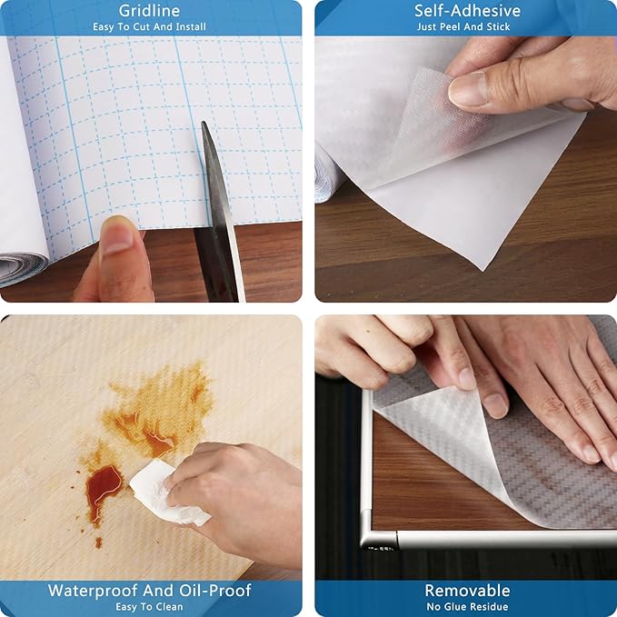 Self-Adhesive Shelf Liner Kitchen Liner, Waterproof Backed Paper Easy Peel and Stick Contact Liner Without Residue for Decor Your Desk Surface, Kitchen Countertops (Clear, 11.8 x 118.1 inches)