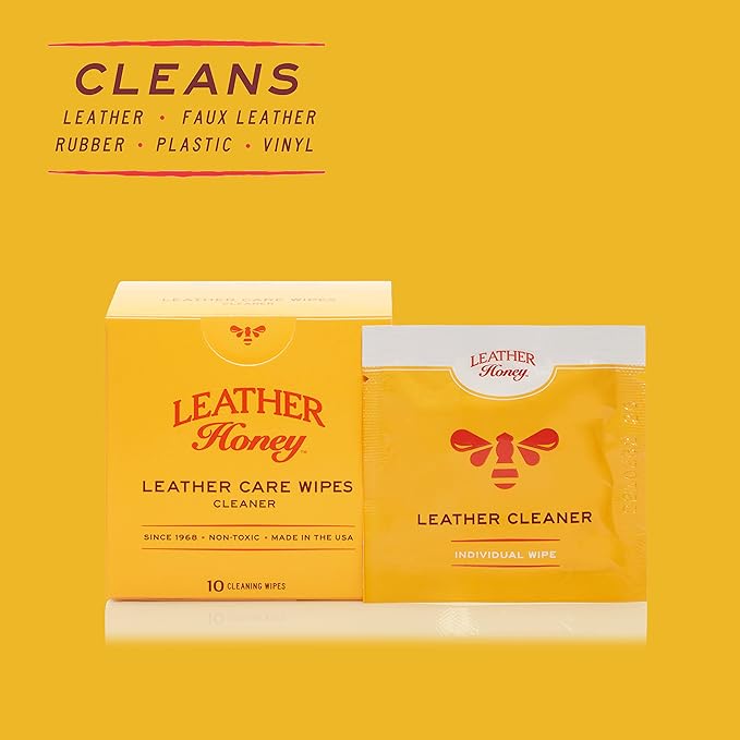 Leather Honey Cleaner Wipes: Clean Leather On-The-Go. 10 Cleaning Wipes for Leather, Faux & Vinyl: Any Color of Couches, Car Seats, Purses, Shoes & Bags. Made in the USA, Non-toxic & Ready-to-Use