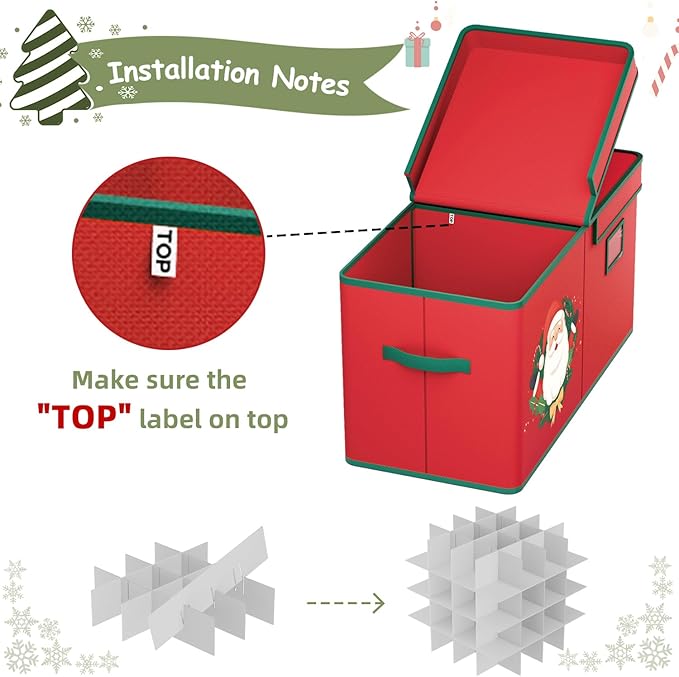 Christmas Ornament Storage Box Christmas Ornament Storage Organizer with Adjustable Divider 128 Ornaments 600D Oxford Fabric Christmas Storage Containers Holiday Ornament Storage Box
