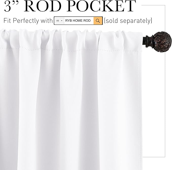RYB HOME Small Curtains for Kitchen Window - Blackout Privacy Portable Curtain Set for Bedroom Office Bathroom Basement Garage Storage Enclosure RV Bunk, W 34 x L 30 inch, Pure White, 2 Pcs
