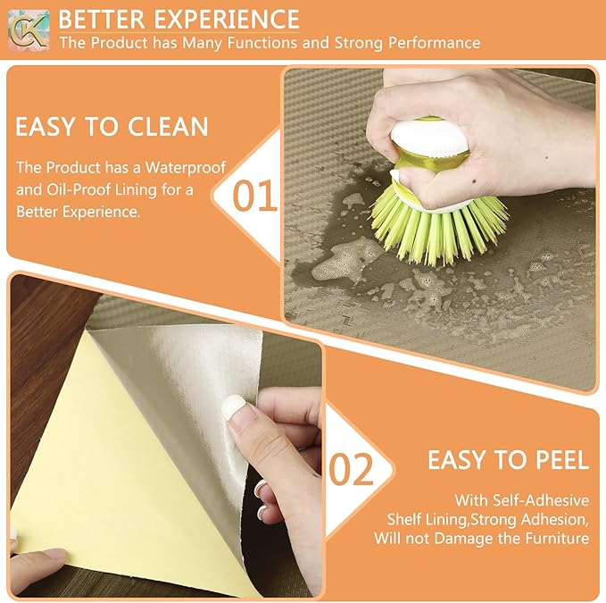Self-Adhesive Shelf Liner Kitchen Liner, Waterproof Backed Paper Easy Peel and Stick Contact Liner Without Residue for Decor Your Desk Surface, Kitchen Countertops (Dark Khaki, 23.6 x 236.2 inches)