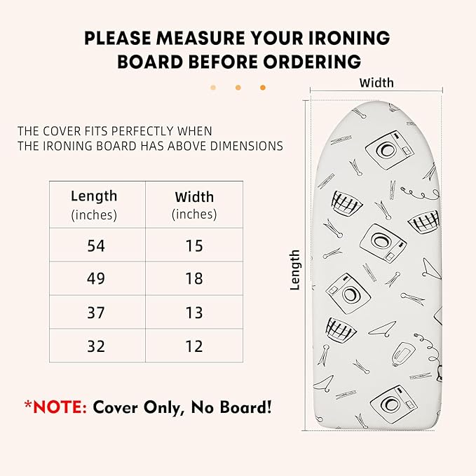 Table Top Ironing Board Cover 12 x 32 inch, 3 Layers Small Iron Board Cover, Heat Reflective Thick Padding with Elasticized Edges (White)