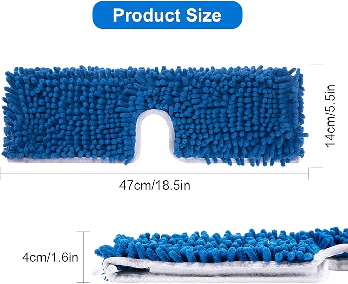 4 Pack Chenille Mop Heads Replacements Compatible with Oceda Dual-Action Microfiber Flip Mop System, Mop Replace Heads for Dry Wet Use, Washable Double Sided Flat Sponge(18 * 6 in)