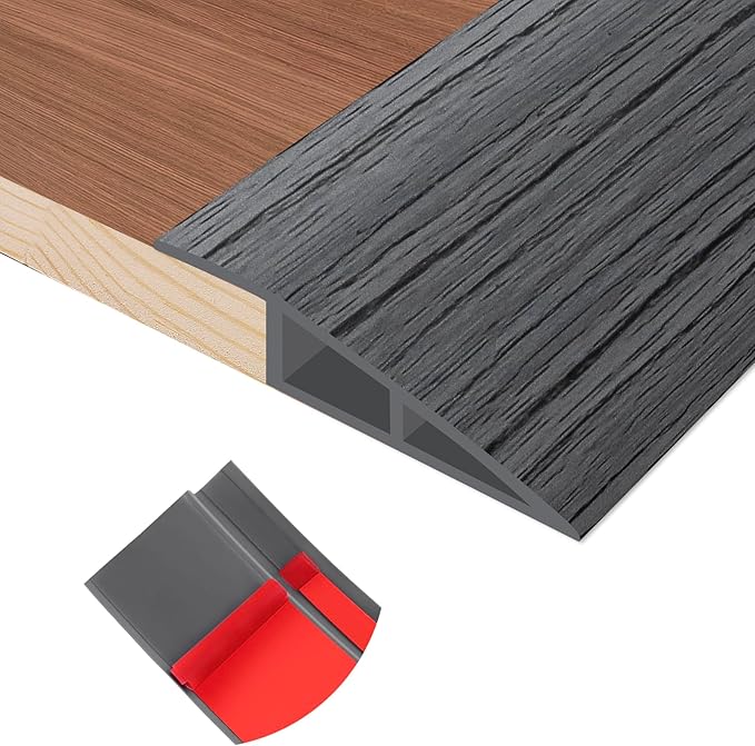 Floor Transition Strip Self Adhesive Vinyl Door Threshold for Doorways Carpet Edging Trim Overlap Edge Reducer for Laminate Floor, Carpet, Tile (Deep Gray Wood Grain, 3/5" to 4/5", 3.3Ft)