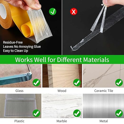 Double Sided Tape Heavy Duty, 3.2in x 33FT(10m), Universal High Tack Strong Wall Adhesive with Fiberglass Mesh, Super Sticky Resistente Clear Tape, Easy Use Mounting Tape