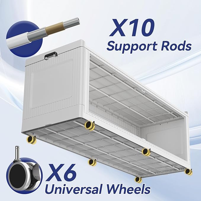 200GAL Extra Large Storage Bins with Lid, 800QT Collapsible Organizer with Wheels, Stackable Closet Cabinet with Doors, Folding Storage Containers for Home, Office, Dorm, 4Pack White