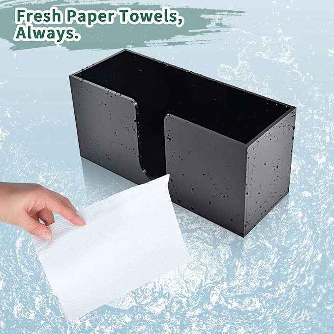 1Pack Paper Towel Holder Countertop, Black Acrylic Napkin Dispenser, Multifold Paper Towel Dispenser for Z-fold C-fold MultiFold Trifold-Bathroom Toilet Kitchen Restaurant