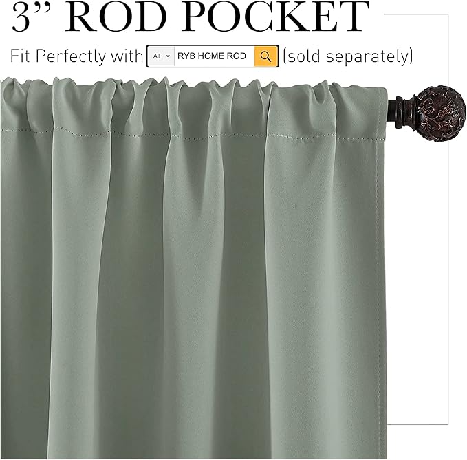 RYB HOME 24 inch Curtains for Kitchen Room Darkening Privacy Mini Curtain for RV Camper Bathroom Small Window, Width 29 x Length 24 inch, 2 Panels Set, Grayish Green