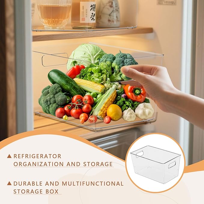 MOONEDGE 6-Pack Clear Plastic Storage Bins — Open-Top PET Storage Containers & Organizers, 11" x 8" x 6" Storage Bins for Closet, Pantry, Office, Craft, Toy and Bathroom Organization