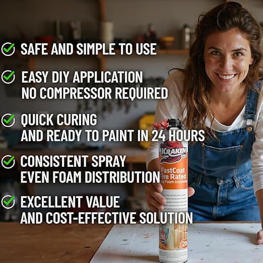 Kraken Bond Fastcoat Fire Rated Spray Foam Insulation Pallet Closed Cell Expanding Polyurethane Foam - Heat and Acoustic Insulation, Gun & Cleaner Not Includes, 3.840 Board Ft, 192 Pack