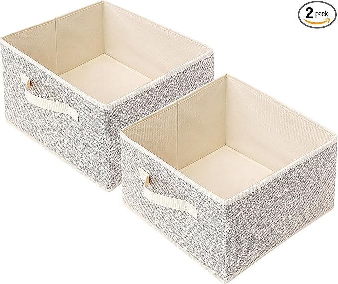 Storage Baskets, 11-Inch Woven Fabric Bins, Storage Cubes with Reinforced Handles, Organizer Bins for Closet Shelves, Foldable, for Toys, Clothes, Natural Beige (2PCS/Beige-11*11*7.8inch)