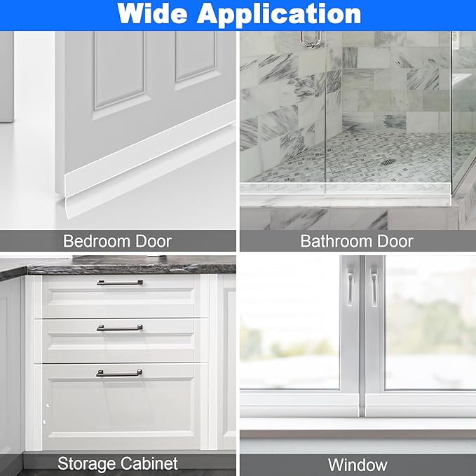 ToLanbbt Weather Stripping Silicone Door Seal Strip 3 in x 20 ft Door Draft Stopper Self Adhesive Door Draft Tape, Side & Bottom Gaps Insulation Strip for Glass Shower Door Sliding Door Window, Clear