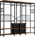 IRONCK Garment Racks with Shelves 4 Drawers and 8 Hooks Heavy Duty Closet Organizer for Hanging Clothes, Freestanding Closet Wardrobe Rack, Vintage Brown