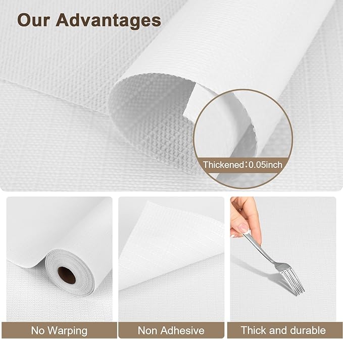 OcePor Non-Adhesive Drawer and Shelf Liner 24IN x 20FT，Non Slip Cabinet and Cupboard Liner, Kitchen Cabinet Liners for Shelves, Waterproof Drawer Shelf Liners for Cabinets/Bathroom Cupboard, White