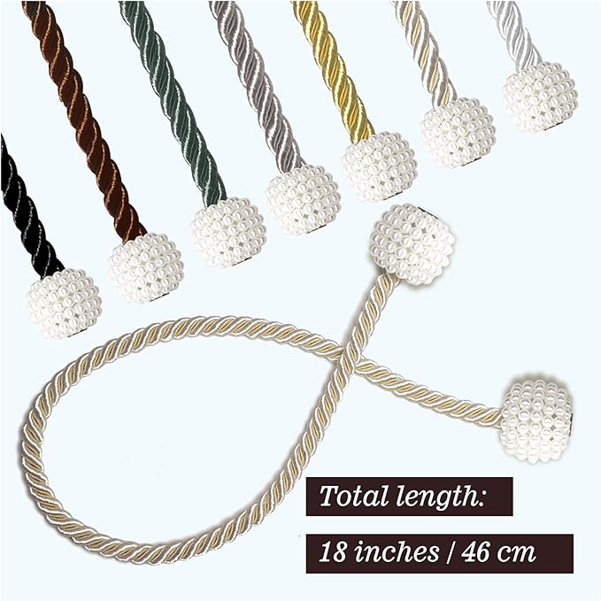 Hion Magnetic Curtain Tiebacks Beige 2pcs, Curtain Tiebacks Buckles Holdbacks Holders Hooks Clip for Home Bedroom Office Decorative Curtain