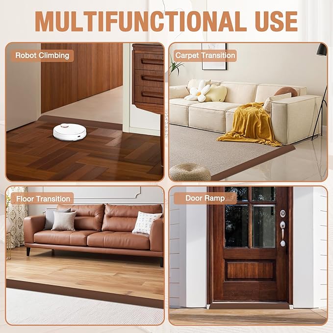 Floor Transition Strip Self Adhesive Vinyl Door Threshold for Doorways Carpet Edging Trim Overlap Edge Reducer for Laminate Floor, Carpet, Tile (Brown, 2/5" to 3/5", 3.3Ft)