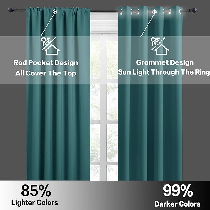 RYB HOME Bathroom Window Curtains - Super Soft Blackout Privacy Curtains for Baby Nursery Bedroom Basement Garege Workshop Kitchen Dining Living Room, W 29 x L 30, Teal, 2 Pcs