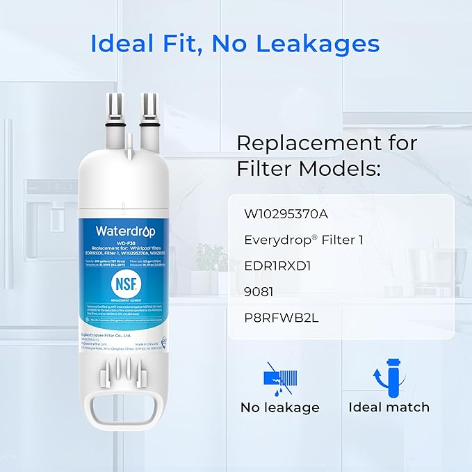Waterdrop EDR1RXD1 Replacement for Everydrop® Filter 1, W10295370A, EDR1RXD1B, P8RFWB2L, P4RFWB, Kenmore® 46-9081, 46-9930, WD-F38 Refrigerator Water Filter, 3 Pack