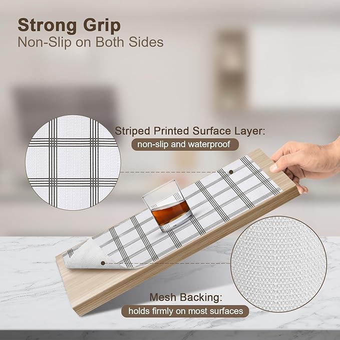 OcePor Non-Adhesive Drawer and Shelf Liner 17.5IN x 20FT，Non Slip Cabinet and Cupboard Liner, Kitchen Cabinet Liners for Shelves, Waterproof Drawer Shelf Liners for Cabinets/Bathroom Cupboard,Stripe