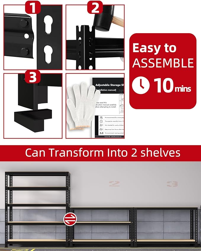 PrimeZone 36" x 16" x 72" Heavy Duty Storage Shelves - 5 Tier Adjustable Garage Storage Shelving, Metal Storage Utility Rack Shelf Unit for Warehouse Pantry Closet Kitchen, Black, 3 Pack