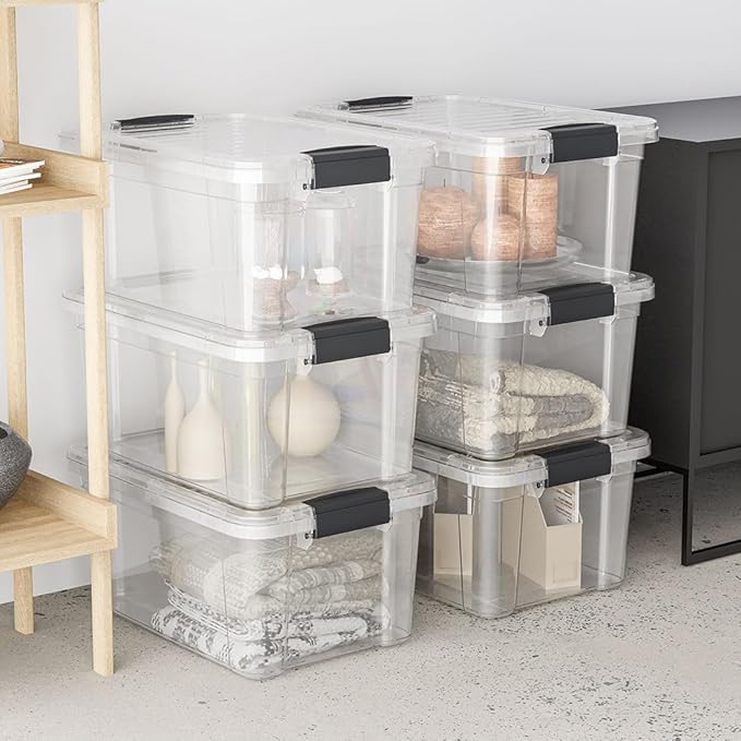 Superio Storage Bins with Lids- 2 Pack, 7.4 Qt Clear Boxes for Organizing, Stackable Plastic Containers- BPA Free, Non-Toxic, Odor Free, Organizer for Home, Office, Dorm
