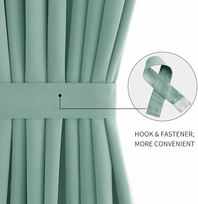 DWCN French Door Curtains – Rod Pocket Thermal Blackout Curtain for Doors with Glass Window, Kitchen and Patio Doors for Privacy, 36 X 72 Inches Long, 1 Curtain Panel with Tieback, Light Sage