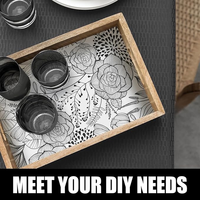 Floral Drawer and Shelf Liner for Kitchen 16IN x 10FT, Non-Adhesive and Strong Non-Slip Cabinet Drawer Liners, Waterproof Thickened Shelf Liner,Easy to Clean,Black and White