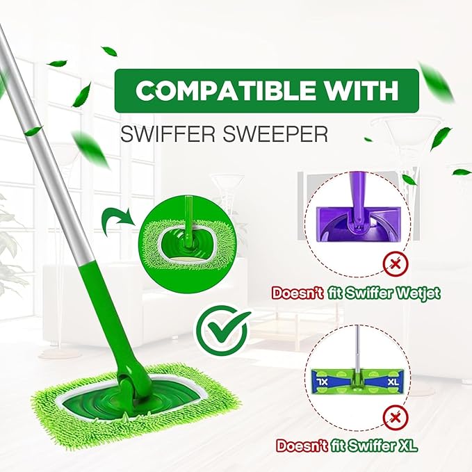 Reusable Microfiber Mop Pads Washable Wet & Dry Sweeping Cloths Mop Head Replacement for Household Cleaning (Green, 10PCS) Compatible with Swiffer Sweeper Refills