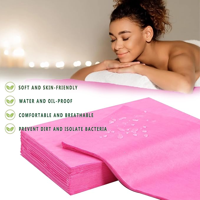 600 Pcs Disposable Bed Sheets 31" x 71" Massage Table Sheets Non Woven Fabric SPA Bed Cover Breathable for Massage Beauty Tattoos (600 Pcs Pink)