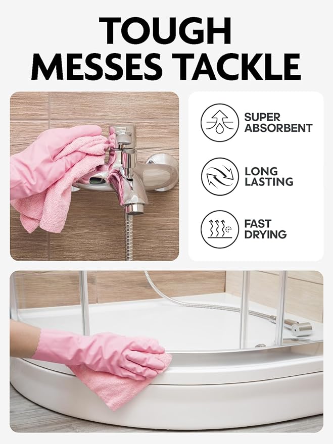 Fantasticlean Microfiber Cleaning Cloth Roll -150 Pack, Tear Away Microfiber Towels, 12" x 12", Reusable, Washable, Ultra Absorbent Dishcloth for Home Supplies, Car, Pet, Kitchen (2 Rolls of Pink)