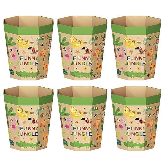 6-Pack Cardboard Trash Can – Foldable, Recyclable, Plastic-Free & Reusable Small Waste Paper Basket for Kids - Garbage Bin Perfect for Bedrooms, Playrooms, Children's Room & Outdoor (1.6 Gallon)