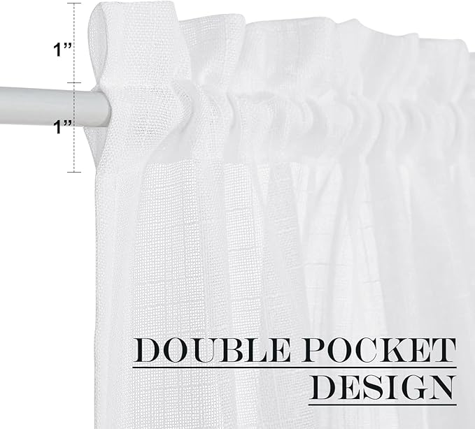 NICETOWN French Door Curtain Panel Linen Look Classroom Window Shade Sidelight Filtering 72 Inches White Sheer Curtains for Front Doors with Tieback, 36 Inches Wide, Sold in 1 PC